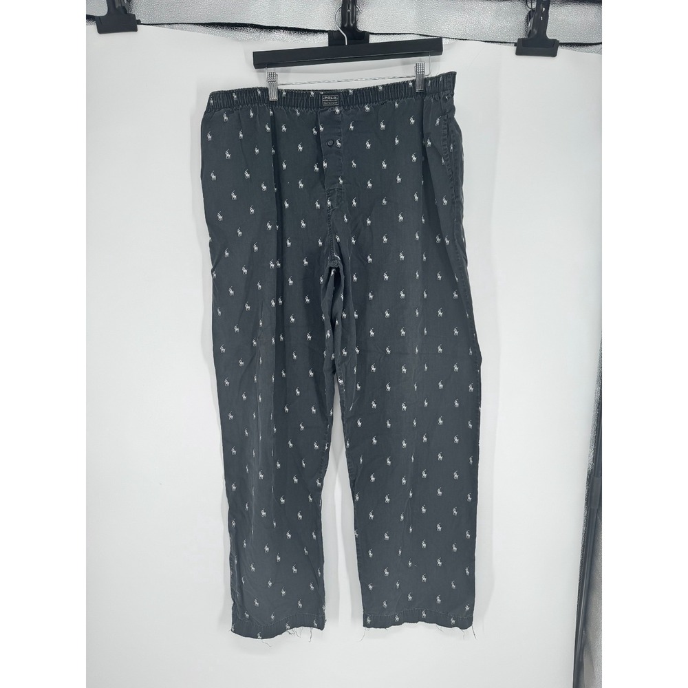 Polo Ralph Lauren Pajama Pants Large Baggy Black All Over Print AOP Pony Logo